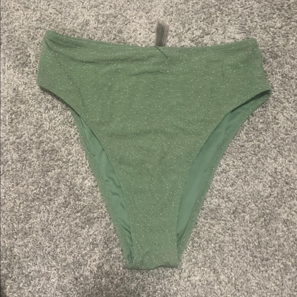 Pink Victoria’s Secret Green Glittery High Waisted Bikini Bathing Suit Set - Picture 5 of 7